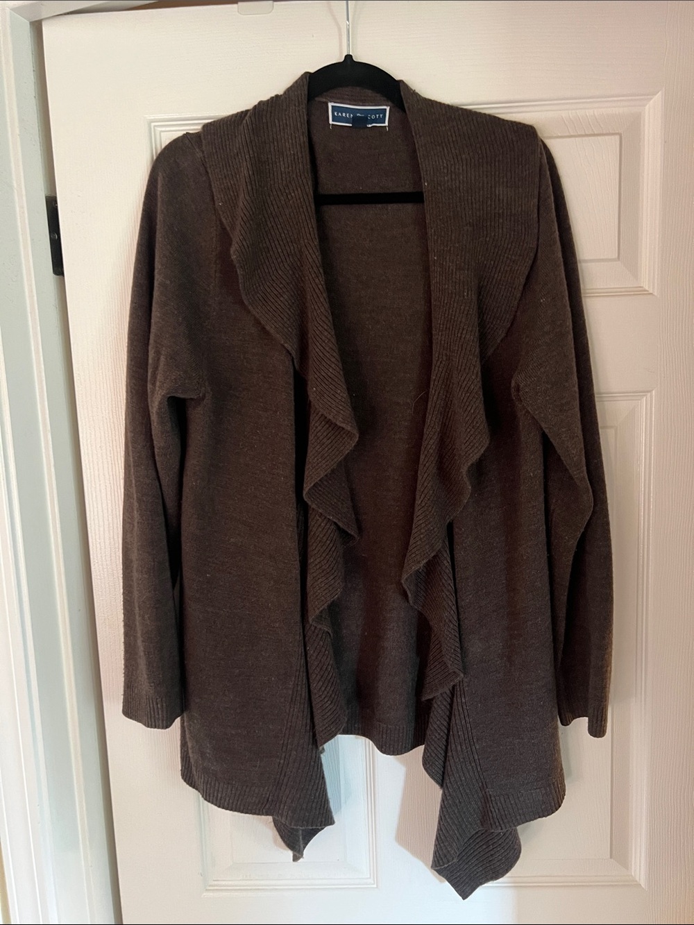 Karen Scott Chocolate Brown Ruffle-Front Open Cardigan